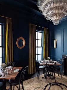 shoppa-marbleized-wallpaper-on-ceiling-restaurant-claudine
