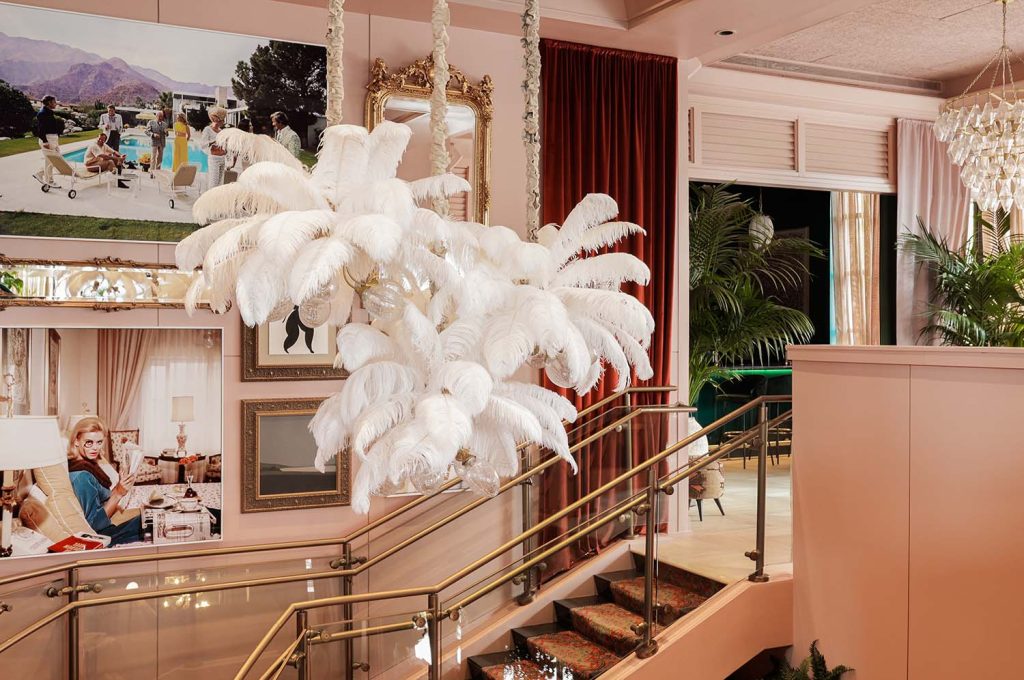 Stairway to second floor lounge area at Estelle's