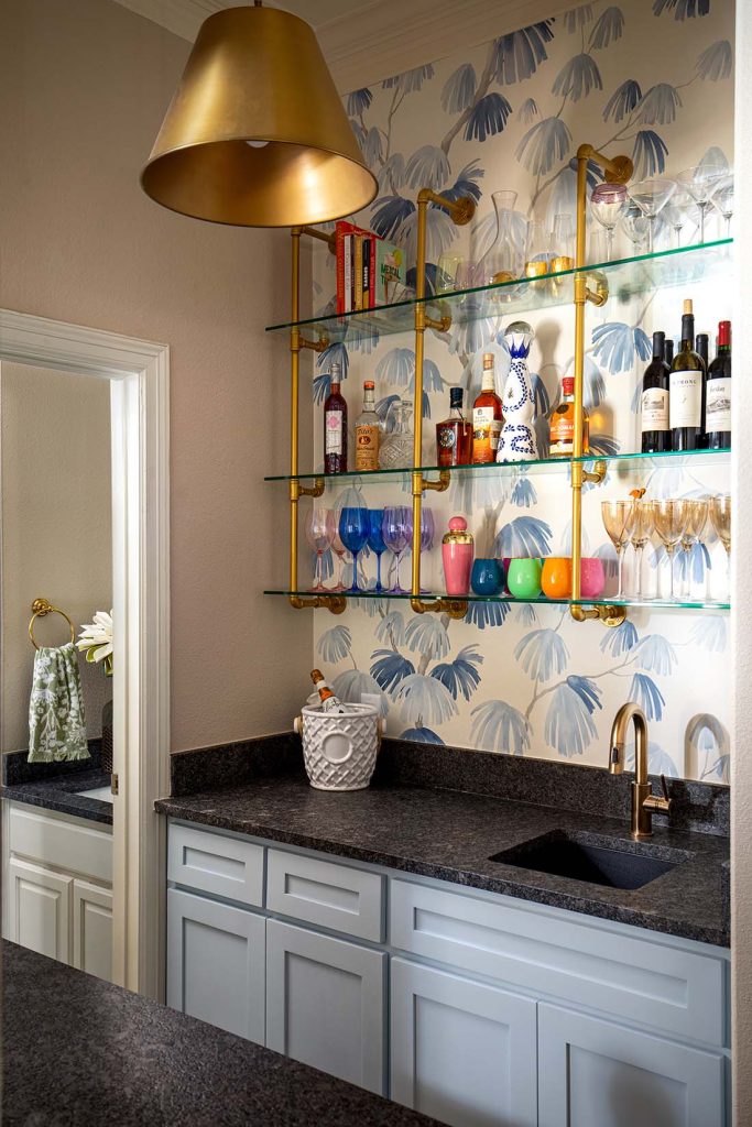 home bar wallpaper in weeping pine by schumacher