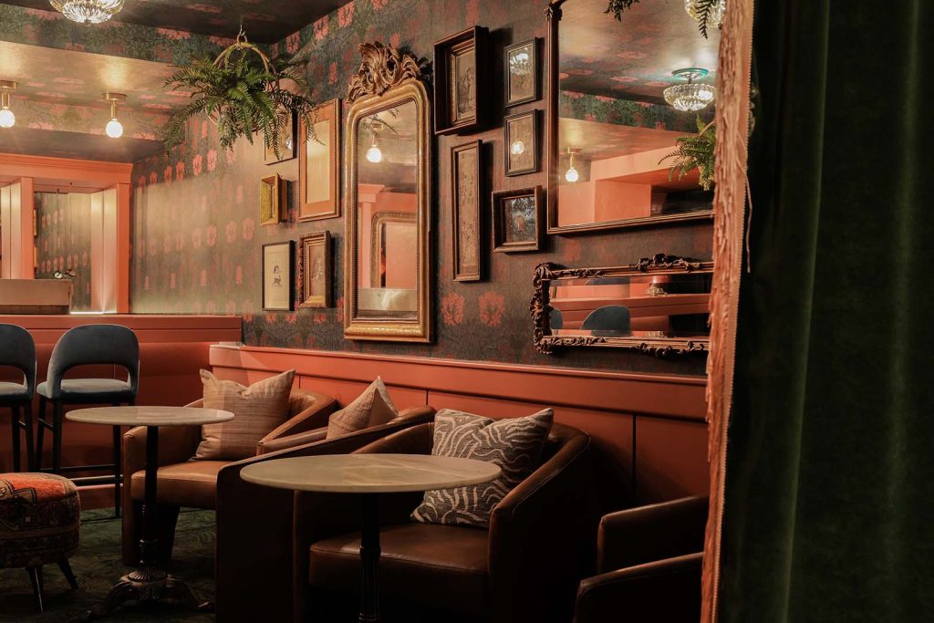 Wallpaper installation in downstairs lounge area at Estelle's