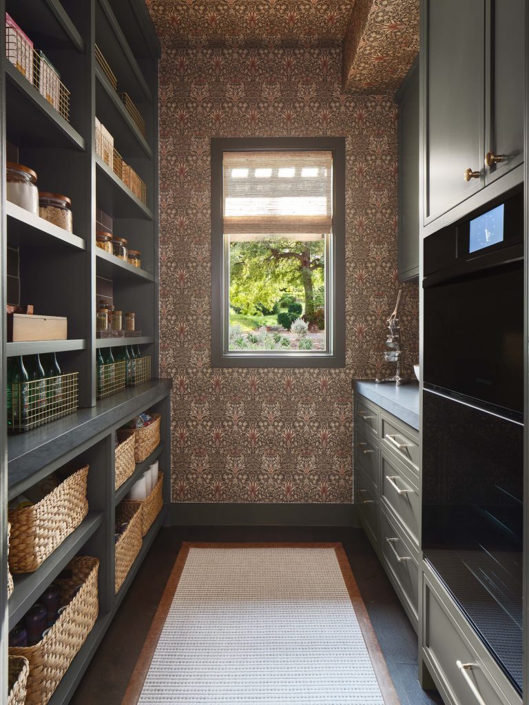 Butler's pantry with William Morris "Snakehead" wallpaper, design by Sara Malek Barney