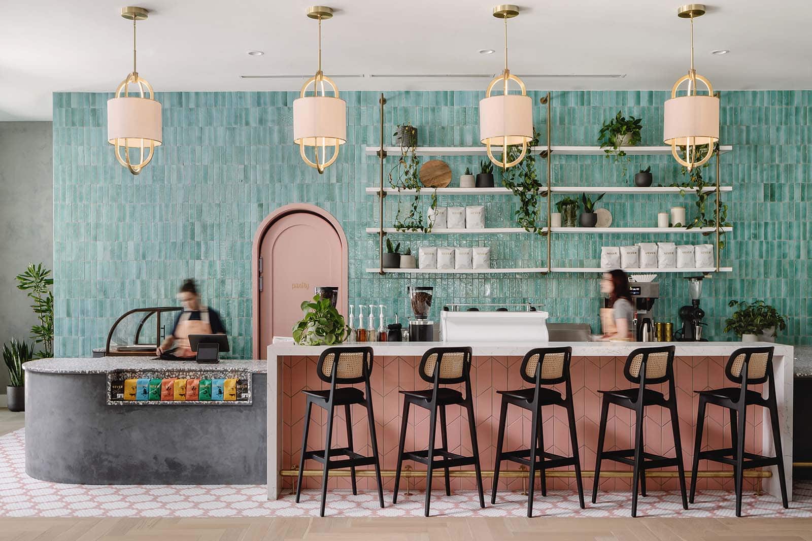 Concrete plaster walls, design by Chelsea Kloss Interiors