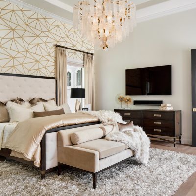 primary master bedroom w white gold contemporary wallpaper, paper moon wallpaper specialists, ang2